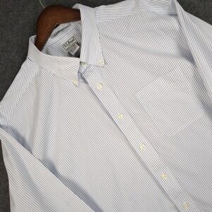 LL Bean Mens Wrinkle Resistant Cotton Striped Button Down Shirt 17.5-37